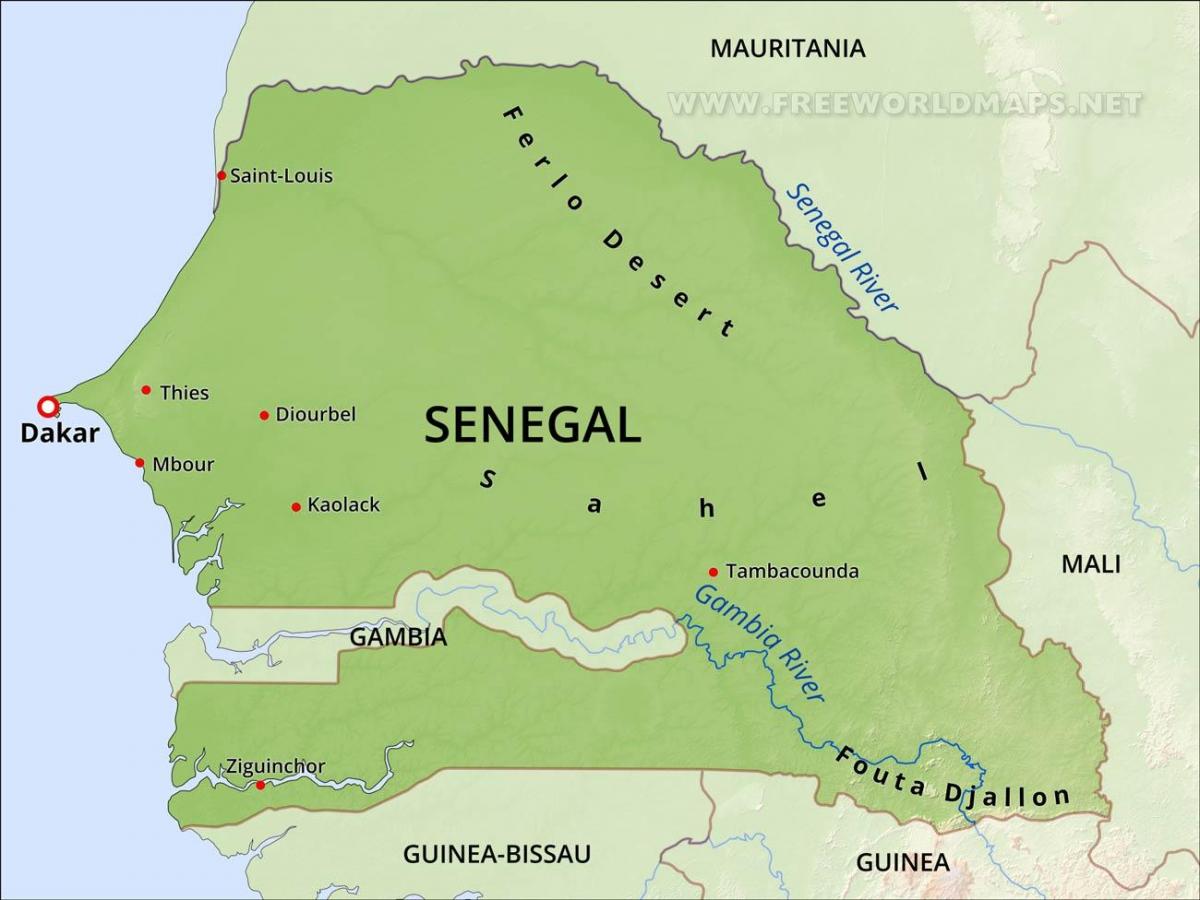 zemljevid fizični zemljevid Senegal