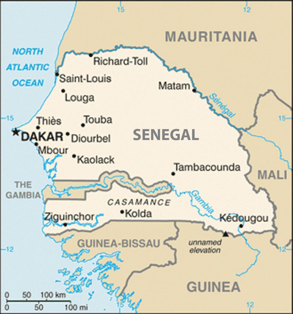 zemljevid Senegal in okoliških državah