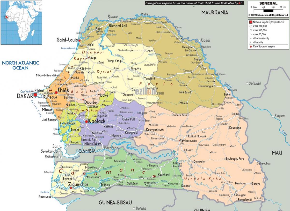 Senegal države v svetovni zemljevid